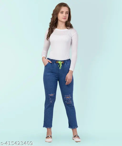 Stretchable Premium Denim Knee Slit Blue Jogger Jeans | LOW-RISE JEANS, Regular JEANS, CARGO JEANS,Mom jeans,Skinny flare jeans, Cropped jeans, plus size jeans, girls jeans, pink, white, blue, indigo, grey, washed, teal, brown