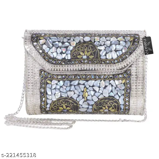 PARATO Silver Metal Bag Clutch / Sling Bag / Party Bag