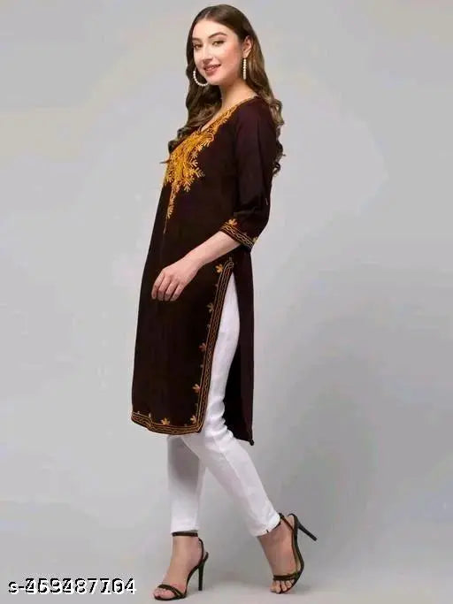 Trendy Winter Bliss | Discover Kashmiri Woolen Kurtis with Intricate Embroidery