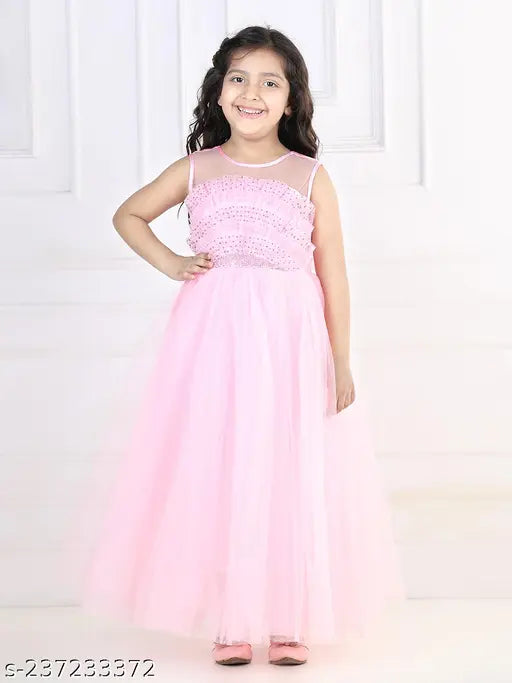 Toy Balloon Kids Baby Pink Embellished Full Length Girls Party Wear Gown Dress