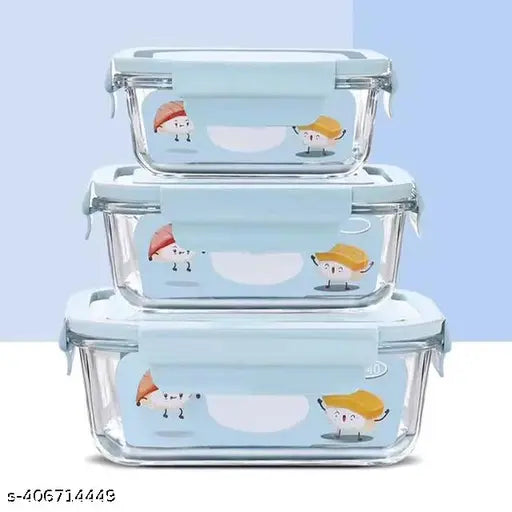 Glass Launch Box Set Of 3 With 400ml, 600ml & 800ml Rectangle Glass Containers With Lids For Food Storage And Break Free Detachable Locks, Oven Safe, Microwave Safe And Freezer Safe - Set Of 3 Rectangle Transparent C