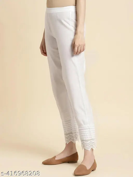 Rangita Women's Solid White Trousers & Pants