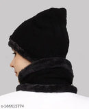 Latest Stylish Women's Girl's Winter Woolen Warm and Snow Proof Soft Beanie Cap and Scarf Set (Fur Inside) Women Winter caps