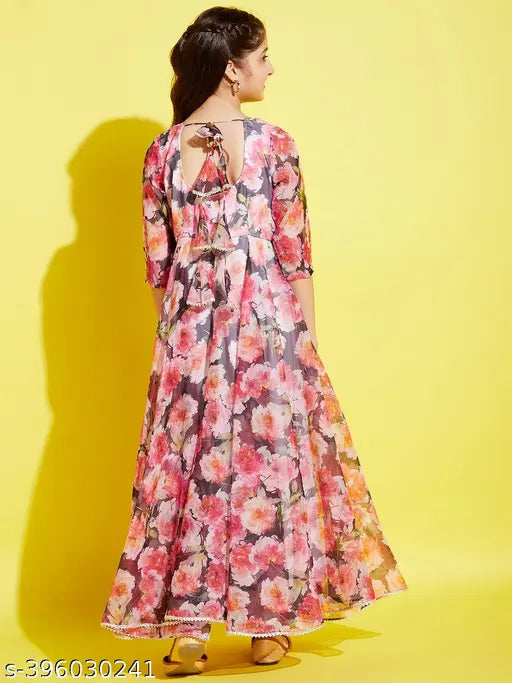 Cherry Jerry Floral Printed Orgenza Maxi Dress