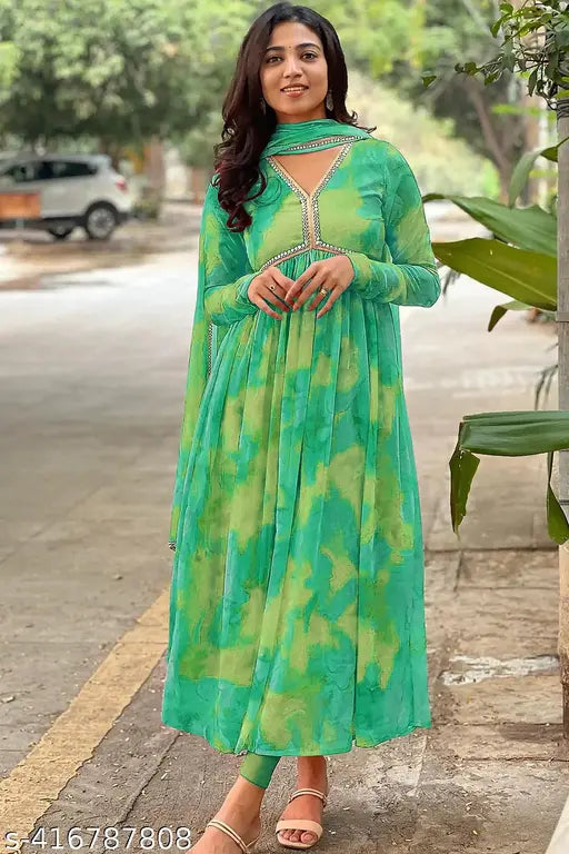 women Green primium quality dress women gown women delta print gown women fancy dress women party wear dress women for dress women for fancy dress women fancy gown women fancy printed dress women gown women gown type dress women delta fabric dress [NO