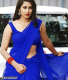 Trendy and Beautiful Plain Solid Blue Saree For Women