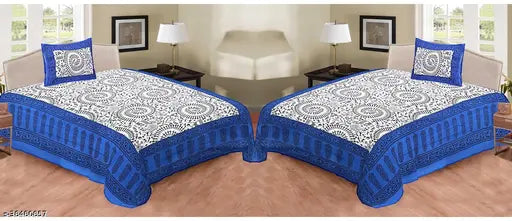 Set of 2 Jaipuri Single Bed Bedsheet Combo Pack with 2 Pillow Cover