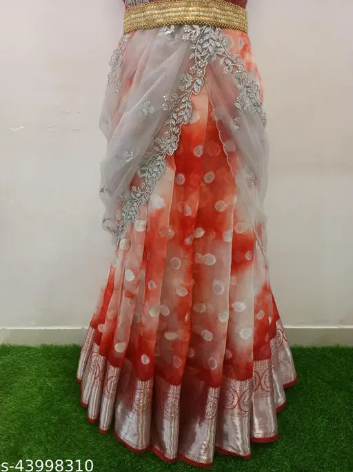 FANCY SOUTH INDIAN STYLE ORGANZA LEHENGA CHOLI & DUPATTA SET. (UN-STITCHED)