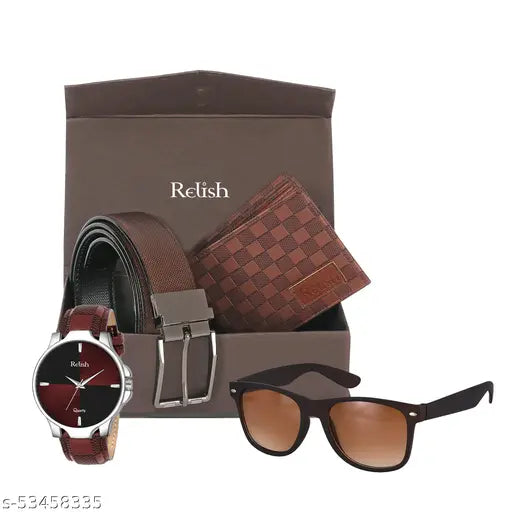 Relish Analogue Men's & Boy's Watch, Belt, Sunglasses and Wallet Combo for Gifts | Diwali Gift | Gift for Mens