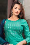 Women Embroidery Mirror Work Kurti Patiala Dupatta set