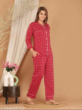 Sakshi Fashion Cotton Printed Red Night Suit for Women – Comfortable Top & Pyjama Set | Red Night Suit | Women's Night Wear | Cotton Night Suit | Women’s Pyjama Set | Printed Nightwear | Soft Fabric Night Suit