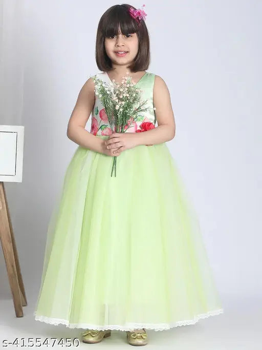 Toy Balloon Kids Millitery Green Full length Girls Party Wear Dress