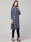 Leading Fashion Women Checkered Straight Kurta (Dark Blue)