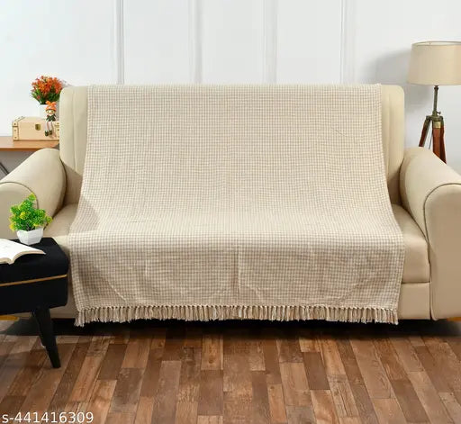 Sashaa World Beige extra fine plaid sofa throw