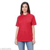 MAHANANDI'S Polo T-Shirt for Women Plain T-Shirt,Casual T-Shirt,Loose Fit T-Shirt, Women Tees,Plain T-Shirt for Women ( Red )