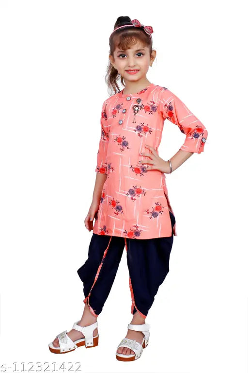 Hariyal Creation Kids Party/Festive Gajri Pink Designer Checked Patiala Suit For Girls