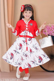 Girls Cotton Rayon Frocks & Dresses with Leggings Set - Red Color