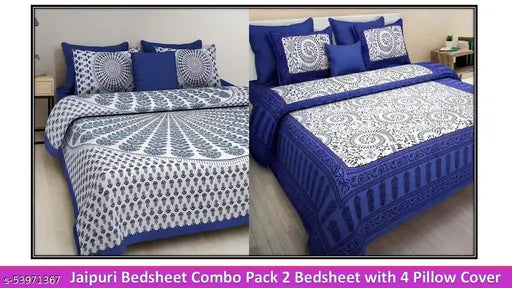 Jaipuri Double Bed Bedsheet Combo Pack 2 Bedsheet with 4 Pillow Cover