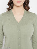 Zigo's Super Warm Super Soft V Neck Full Sleeves Solid Cardigan