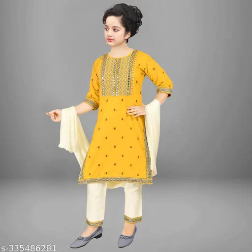 Sevgi Girl's Pure Cotton Embroidered Salwar Suit Set