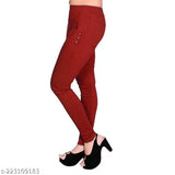 FeelBlue Stretchable Lycra Jeggings For Women(Maroon & White, Pack of 2pc)