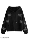 Trendy Full Sleeve Zipper Printed Design Hooded Jacket for Women