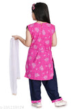 Lovely Kids Girls Party Wear Sleevless Kurti Patiala set Pink