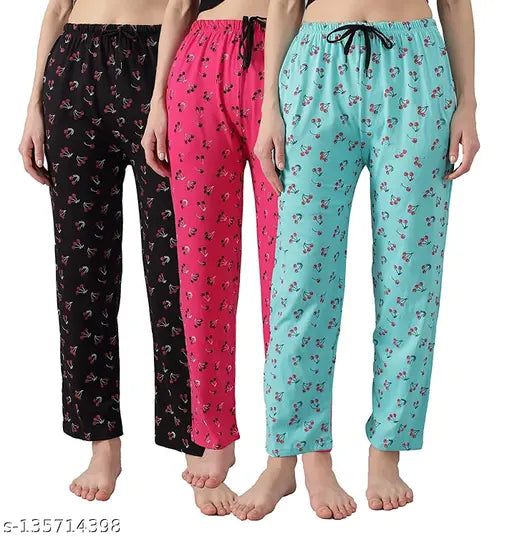 NANDAVAAN Ladies Pyjamas/Night pant/Loungewear Combo of 3