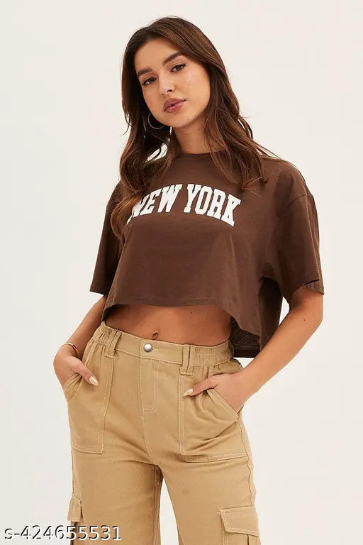 Womens Half Sleeve Cropped T-Shirts New York graphic Tees Summer Round Neck Crop Printed Top