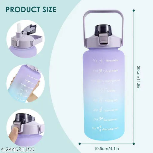 Water Bottle Motivational 2L with Straw Motivational Time Markings Drinks Bottle BPA Free Leak Proof, Flip Cap, Portable, Locked