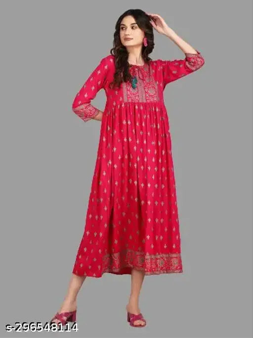 womens rayon printed long kurta