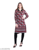 Women's A-line Printed Red Woollen Kurti