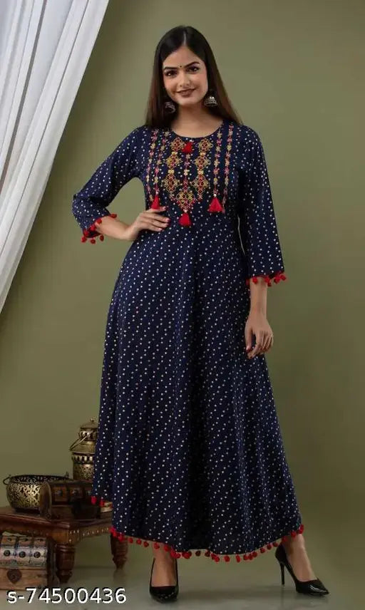 Latest Beautiful Rayon Printed & Embroidery Partywear Anarkali Kurti