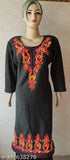 women's woolen aari thread work on neck and border in BLACK colour.