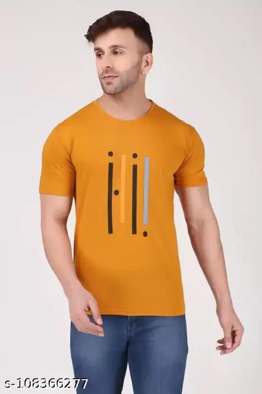 """Men Regular Printed Half Sleeve Tshirt"""Mustard