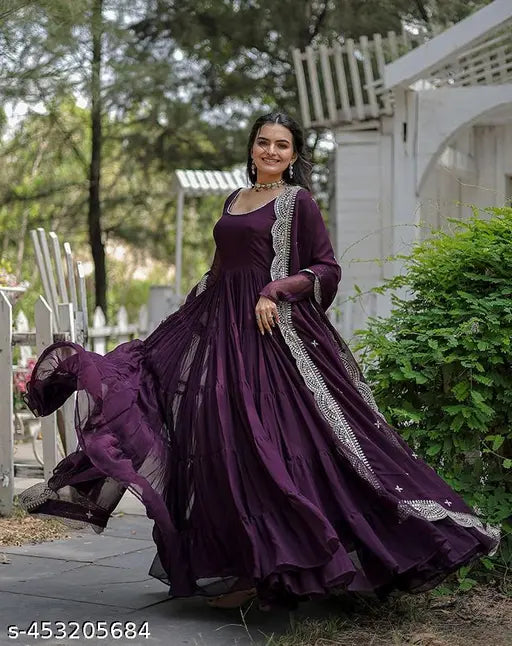 Women PURPLE Embellished Anarkali Dress Designer Gown for Women | Evening Gown | Party Wear Gown | Bridal Gown | Wedding Gown for Women | Long Evening Gown | Formal Gown for Women | Buy Gown Online | Elegant Gown for Women | Ball Gown Dress | Floor-Length