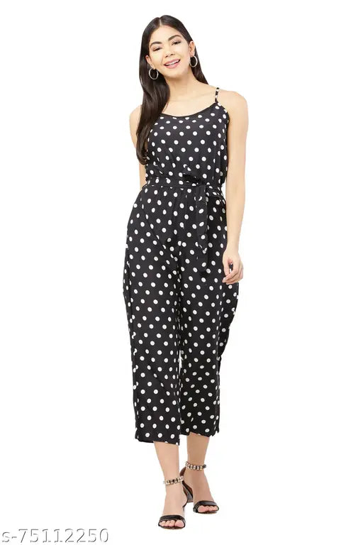 STYLISH JUMPSUIT TWO STRIPS WITH POLKA DOTTED AND BACK CHAIN WITH COLTHES BELT CASUAL PARTY DAILY WEAR