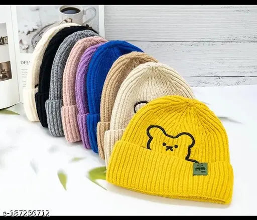 Piftif Assorted colour Lovely Korean Style Caps pack of 1 Cute Women Beanies Embroidery Bear Knitted Hat Autumn Winter Warm Knit Beanie Cute Soft Cap Women Men Hats Ski Bonnet