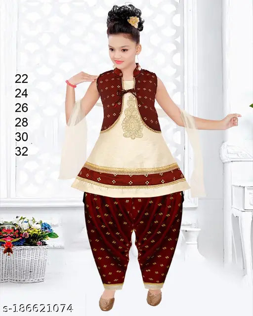 kids party/festive maroon designer embroidery patiala suit with dupatta for girls