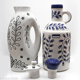 Kraftlik Handicrafts Blue & White Handmade Ceramic Oil Dispenser[ 1000ml for Kitchen Use Stylish Dispenser | Pack of 2