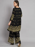 Floral Printed Pleated A-Line Kurta With Palazzos