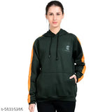 Chanda Khuba Women's Dark Green & Orenge Sweatshirt Full Sleeve Kangaroo Pocket Pullover hoodies - CKHD-G-08-01