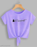 Lavender Crop Top for Women Cat Purfect Printed