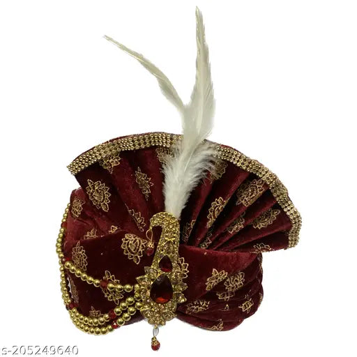 Acquire Trend Fancy Traditionol Dullha Pagdi With Stall combo for Wedding Kalangi/sehra/safa for Groom Red(combo)Caps