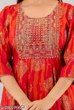 PRV ORANGE COLOUR EMBROIDERED GOLD PRINTED ANARKALI KURTI