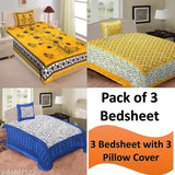 Jaipuri Bedsheet Pack of 3 Sinlge Bed Bedsheet Pack 3 Bedsheet with 3 Pillow Cover