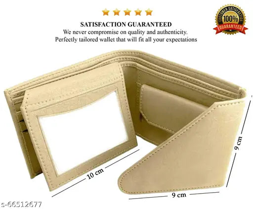 Leather Wallet For Men, PU Leather Gents Purse Snap Lock Beige Color