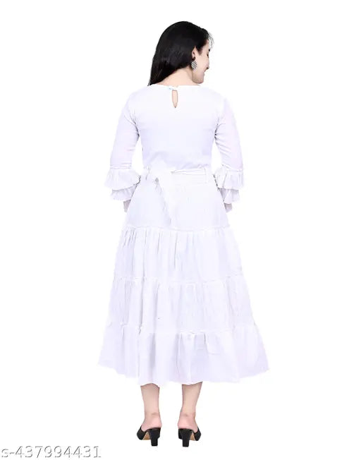 New Arrival Fancy White Calf Length Party Dress For Girls ( Pack of 1 )