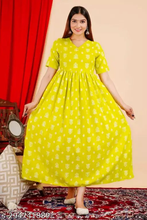 New Women New Rayon Latest Design Yellow Lemon Kurti Girls Wear