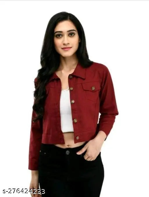 New Classic Enterprises Denim Maroon Jacket for Women